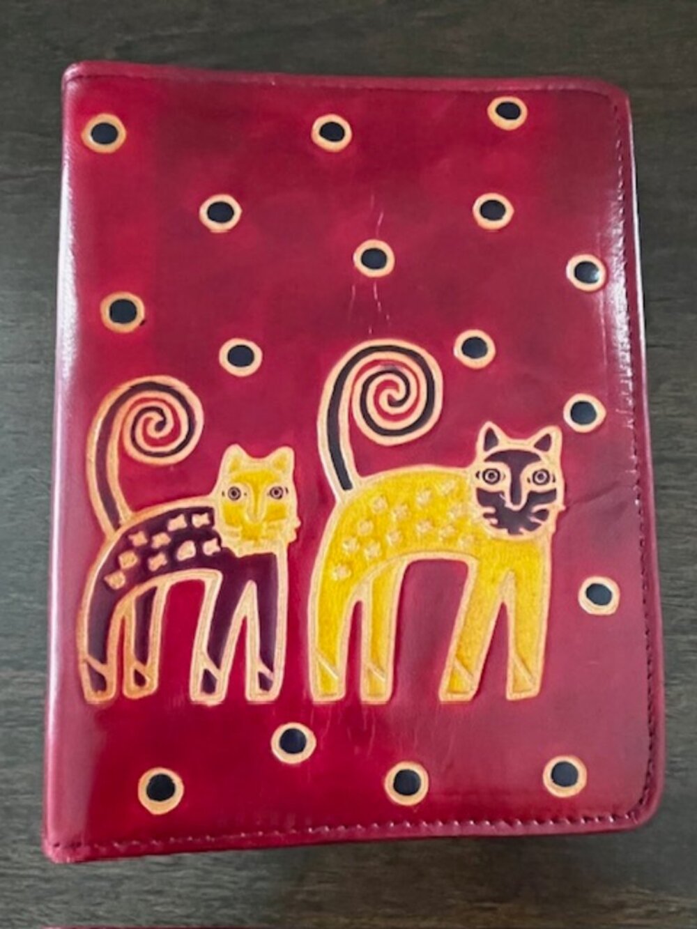 Tooled Leather Cover Photo Album Cats Polka Dots